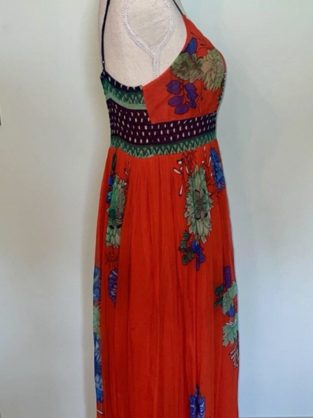 Maeve By Anthropologie Red Blue Floral Print Chiffon Maxi Dress Small - Picture 4 of 5